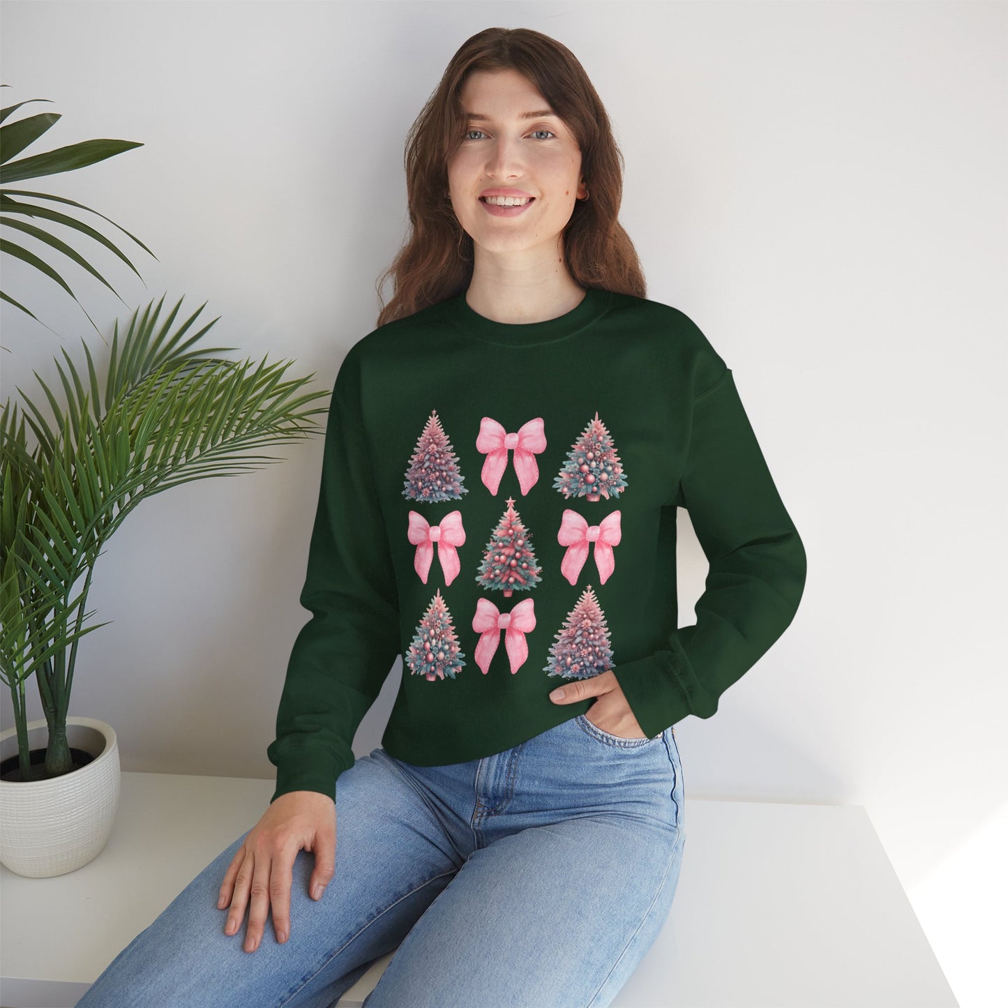 Pink Girly Christmas Coquette Sweatshirt, Holiday Xmas Jumper Pullover, Cute Festive Winter Sweater, Women's Gift, Comfy Crewneck Top