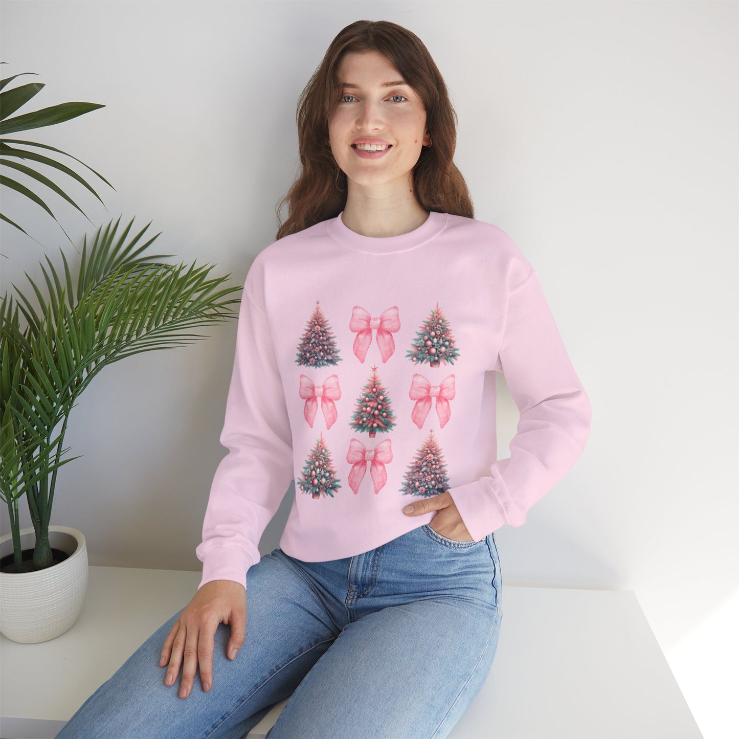 Pink Girly Christmas Coquette Sweatshirt, Holiday Xmas Jumper Pullover, Cute Festive Winter Sweater, Women's Gift, Comfy Crewneck Top